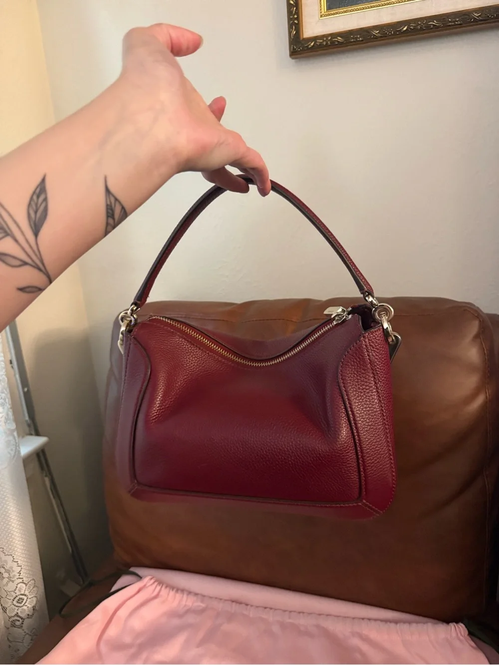 kate spade New York crush medium autumnal burgundy leather crossbody bag